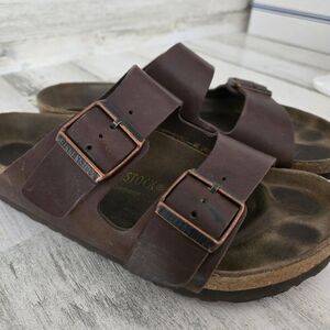 Birkenstock Arizona Dark Brown Leather Birko Flor Sandal Womens Size 38 Reg US 7